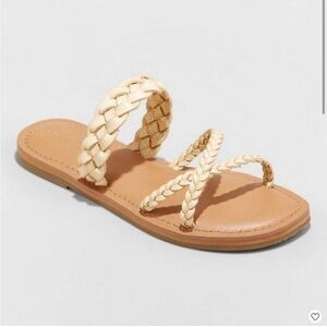 Women’s Universal Thread Hilda Braided Strappy Footbed Sandals In Bone Size 11